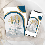 Retro Blue och Guld 40:e fotodagen Inbjudningar<br><div class="desc">Dessa minimala uppringningar på 40-årsdagen är perfekter för födelsedagsfirande. Inbjudningarna innehåller ett reflektortema med skuggor av blått och guld. En modern födelsedagsfest inbjudan-mall över fotot med bågar i moderna blåa och guld. Teckensnittet stilar och färg kan ändras genom att klicka på länken för anpassning efter anpassning.</div>