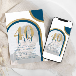 Retro Blue och Guld 40:e fotodagen Inbjudningar