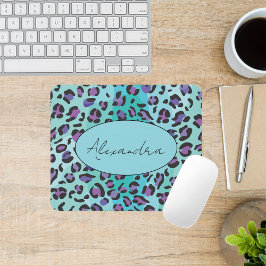 Retro Blue och Lila Leopard Skriv ut Monogram Musmatta