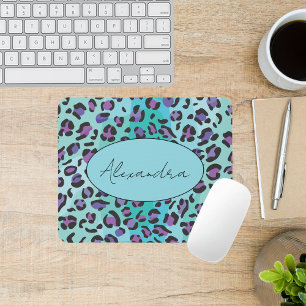 Retro Blue och Lila Leopard Skriv ut Monogram Musmatta