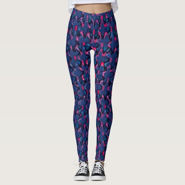 Retro Blue och rosa mönster Leggings (Framsida)