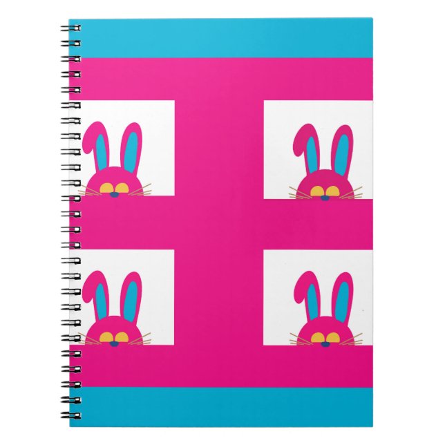 Retro Blue och Rosa Påskhare Anteckningsbok (Framsidan)