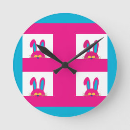 Retro Blue och Rosa Påskhare Rund Klocka