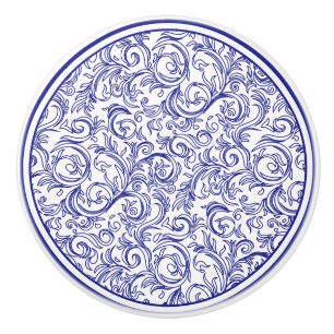 Retro Blue och White Mönster Knopp