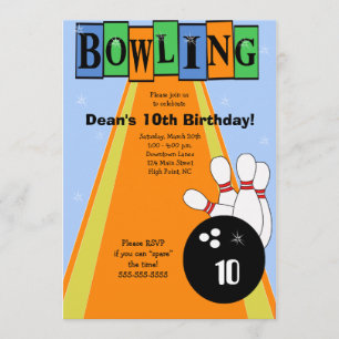 Retro Blue & Orange Birthday Bowling Party Inbjuda Inbjudningar