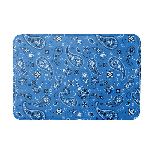 Retro Blue Paisley Bandana Mönster Badrumsmatta (Framsidan)