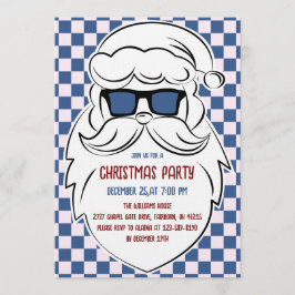 Retro Blue & Pink Checkered Santa Claus Christmas Inbjudningar