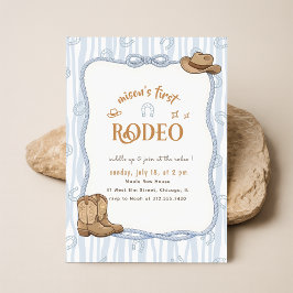 Retro Blue Plaid Cowboy First Rodeo 1st Birthday Inbjudningar