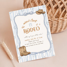 Retro Blue Plaid Western Cowboy Rodeo 1st Birthday Inbjudningar
