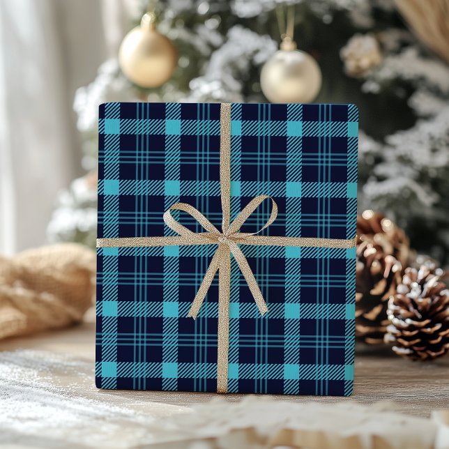 Retro Blue Plaid Whimsical Christmas  Presentpapper (Skapare uppladdad)