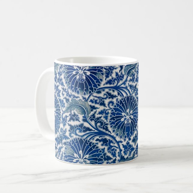 Retro Blue Poppy Ming Dynasty-China Kaffemugg (Framsida vänster)