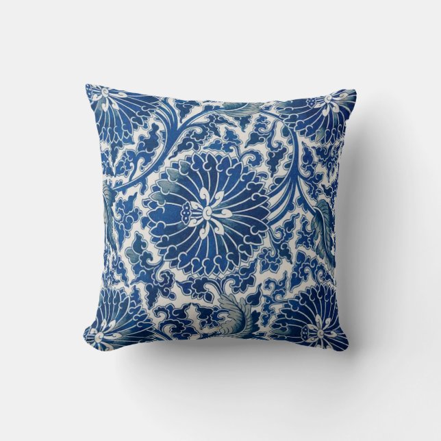 Retro Blue Poppy Ming Dynasty-China Kudde (Framsida)