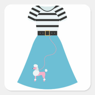 Retro Blue Pudel Skirt Fyrkantigt Klistermärke