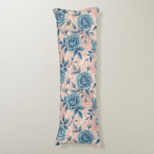 Retro Blue Ro Mönster på mjuk Rosa - bakgrund Kroppskudde