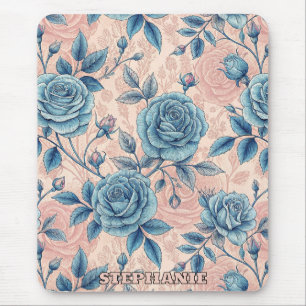 Retro Blue Ro Mönster på mjuk Rosa - bakgrund Musmatta