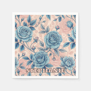 Retro Blue Ro Mönster på mjuk Rosa - bakgrund Pappersservett