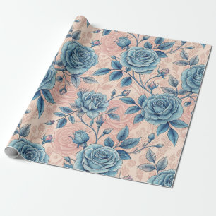 Retro Blue Ro Mönster på mjuk Rosa - bakgrund Presentpapper