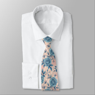 Retro Blue Ro Mönster på mjuk Rosa - bakgrund Slips