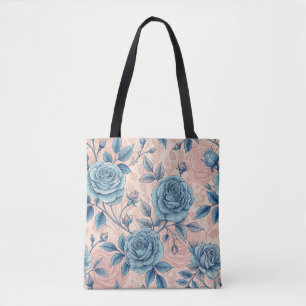 Retro Blue Ro Mönster på mjuk Rosa - bakgrund Tygkasse