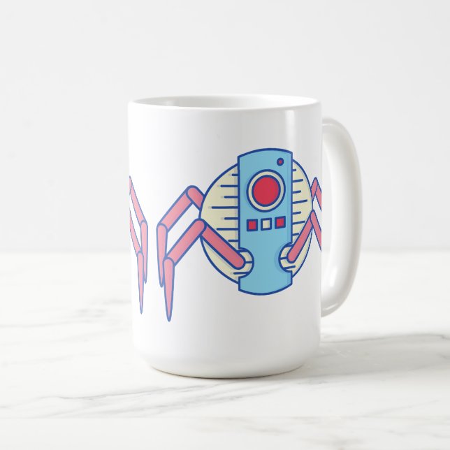 Retro Blue Robot Spider Walker Illustration Kaffemugg (Framsida höger)