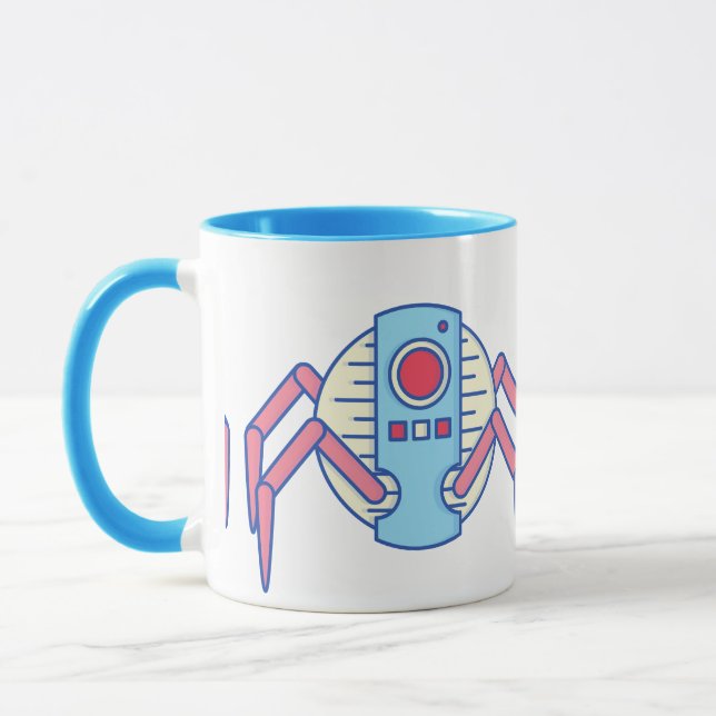 Retro Blue Robot Spider Walker Illustration Mugg (Vänster)