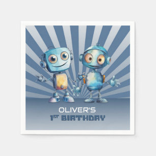 Retro Blue Robot-tema 1:a födelsedagen Pappersservett