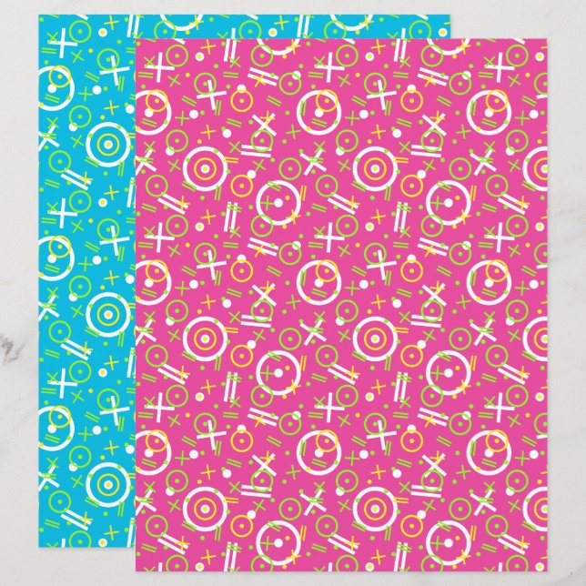 Retro Blue Rosa Neon Mönster (Fram/baksida)