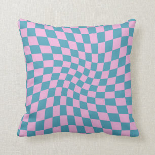 Retro Blue Rosa Pastel Warpe Checkerboard Kudde