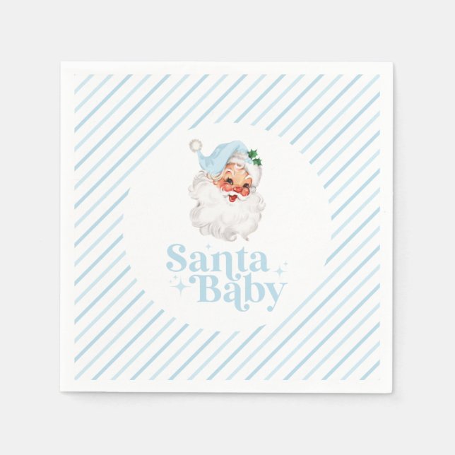 Retro Blue Santa Baby christmas babydusch Pappersservett (Framsidan)