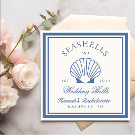Retro Blue Seashells & Bröllop Klockor Bachelorett Pappersservett