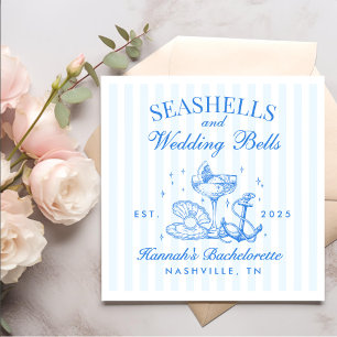 Retro Blue Seashells & Bröllop Klockor Bachelorett Pappersservett