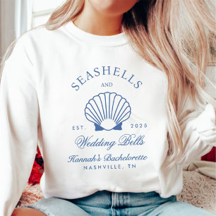 Retro Blue Seashells & Bröllop Klockor Bachelorett T Shirt