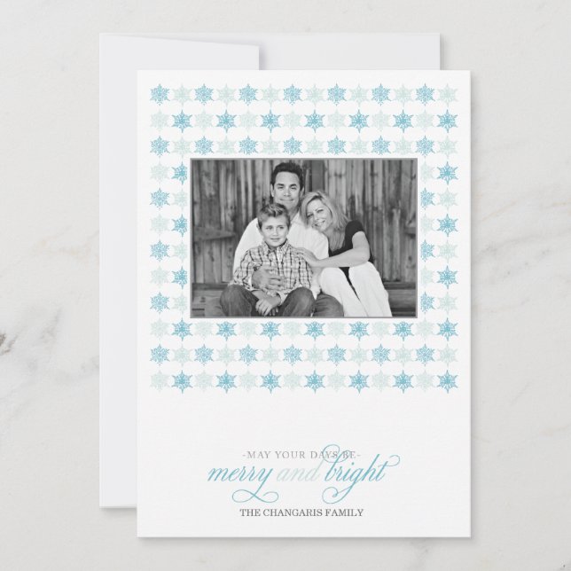 Retro Blue Snowflake Helgdag Photo Card Julkort (Framsida)