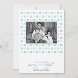 Retro Blue Snowflake Helgdag Photo Card Julkort