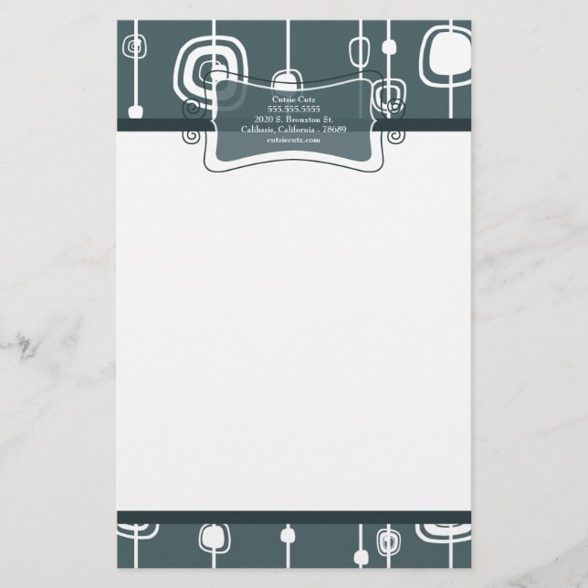 Retro Blue Squares Letterhead Stationery Brevpapper (Framsida)