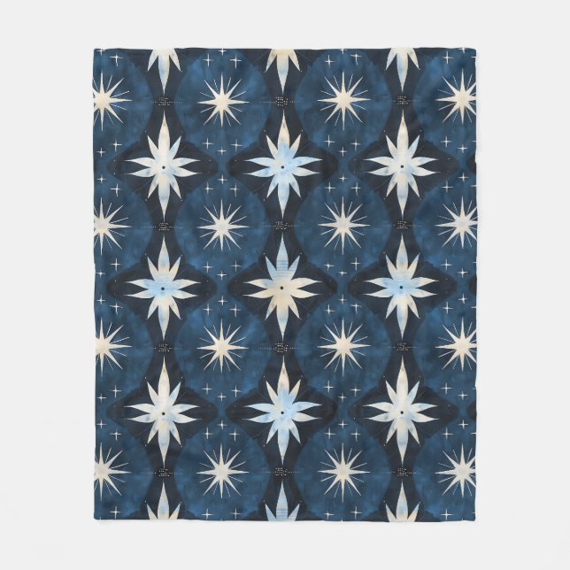 Retro blue starburst mönster fleecefilt (Framsidan)