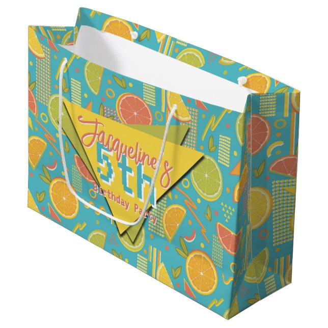 Retro Blue Summer Citrus Fruit Birthday (Framsidan Vinklad)