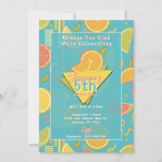 Retro Blue Summer Citrus Fruit Birthday Inbjudningar