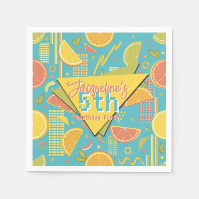 Retro Blue Summer Citrus Fruit Birthday Pappersservett (Framsidan)