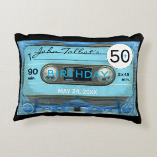 Retro Blue T4 Audiotape 50:e födelsedagen A Pillow Prydnadskudde