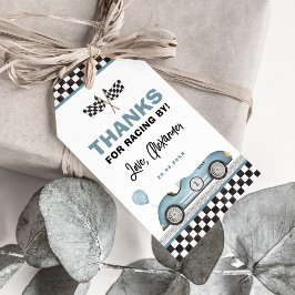 Retro Blue Tävling Car Fast One Boy Birthday Favor Presentetikett