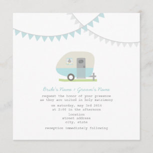 Retro Blue Trailer Wedding bjudits in Inbjudningar