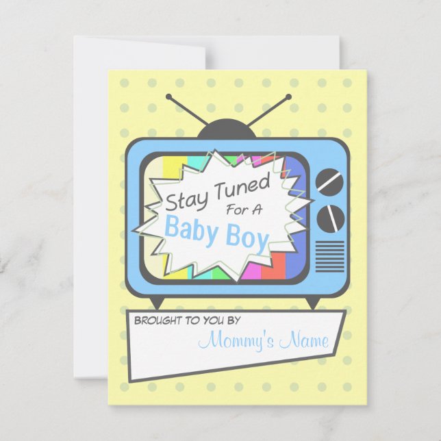 Retro Blue TV Set Baby Shower-inbjudan Inbjudningar (Framsida)