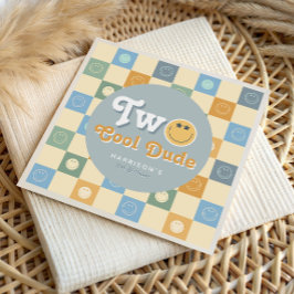 Retro Blue Two Cool Dude Boys 2nd Birthday Pappersservett