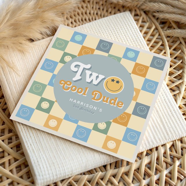 Retro Blue Two Cool Dude Boys 2nd Birthday Pappersservett (Skapare uppladdad)