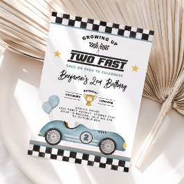 Retro Blue Two Fast Tävling Car Boy 2:a födelsedag Inbjudningar