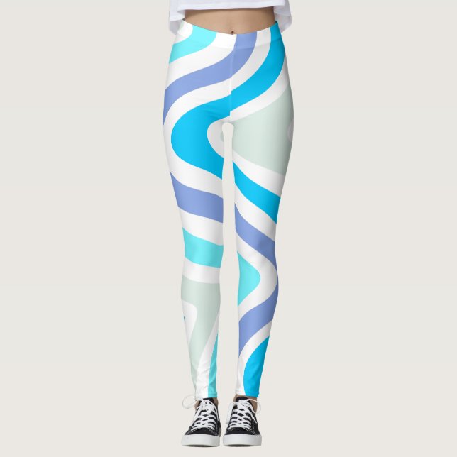 Retro Blue Vågar Leggings (Framsida)