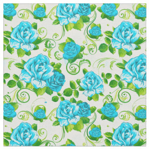 Retro Blue & Vit ros Blommönster 2 Fabric Tyg