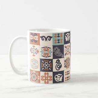 Retro Blue, white och orange Azulejos Mönster Lisb Kaffemugg
