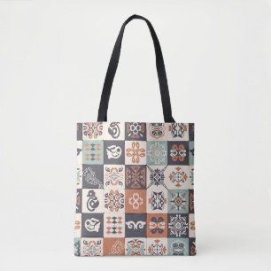 Retro Blue, white och orange Azulejos Mönster Lisb Tygkasse